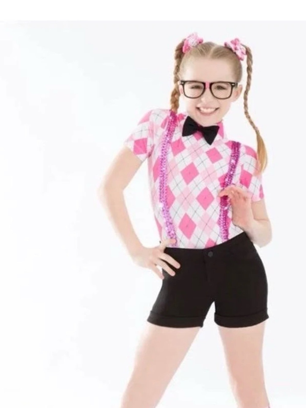 Girls Pink Argyle Costume with Glitter Suspenders
